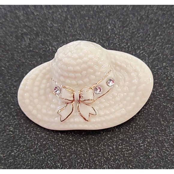 LENOX Ivory Fine China Handcrafted Bonnet Gold Trim Brooch Pin ***HAT ONLY*** - Picture 3 of 10